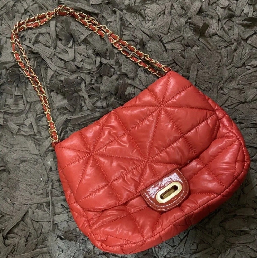 Chicos Crossbody Handbag Women Orange Quilted Puffer Lined Purse